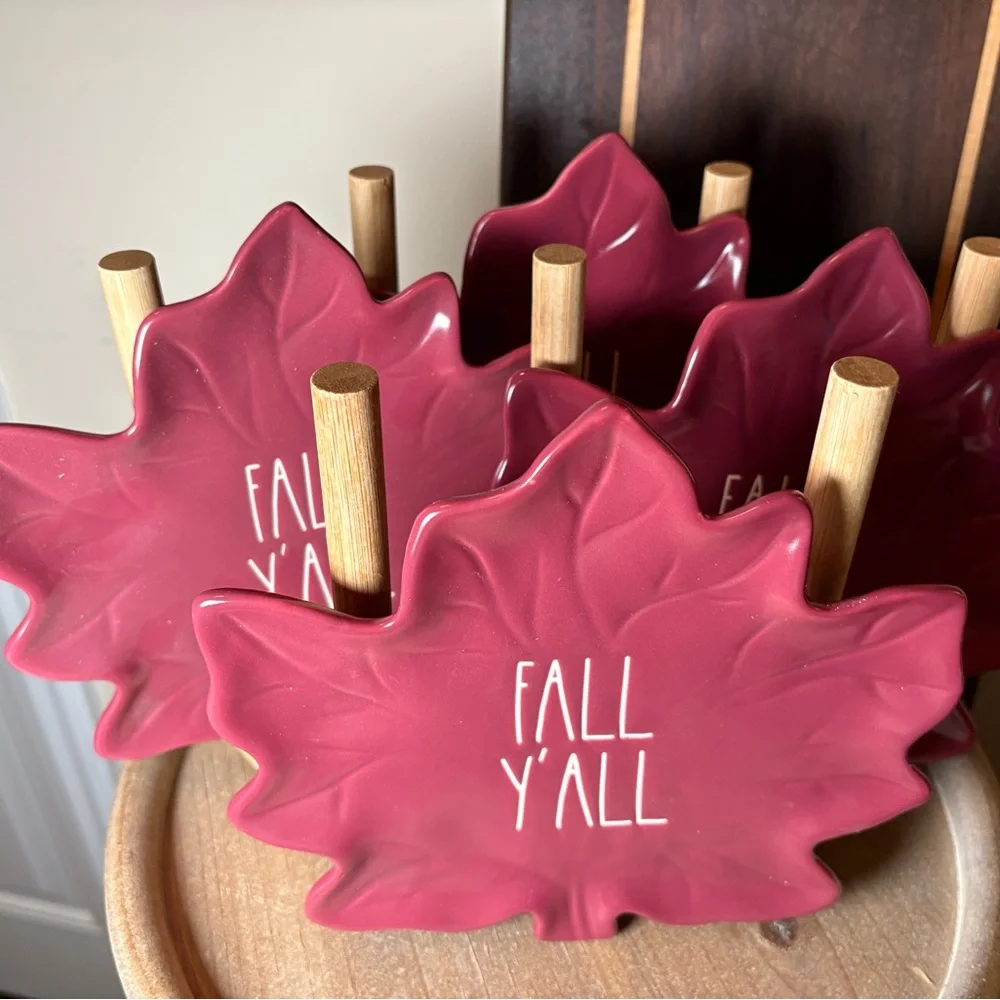 Rae Dunn Maroon “Fall Y'all” Maple Leaf-Shaped Plates